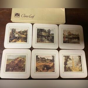 Vintage Clover Leaf Table Mats 6 Pack - Cork Backed Coasters of English Scenery